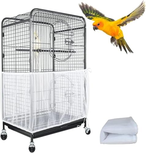 ASOCEA Capa para gaiola de pássaros gaiola grande para pássaros recolhe sementes protetor de saia de malha de nylon para gaiola de papagaio para gaiolas redondas e quadradas (branco, 78,7 x 27,6 pol