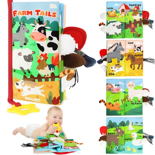 BBWOO Livro bebé com animais 3D brinquedos bebé Montessori, Tummy Time - sem BPA, lavável na máquina, para 0-6 meses meninos / meninas (Estilo 2)