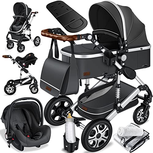 KESSER® Loops 3 em 1 Stroller combo conjunto completo de carrinhos de passeio incl. Assento desportivo para banheira e carrinho de passeio, pneus de borracha maciça, bolsa trocador