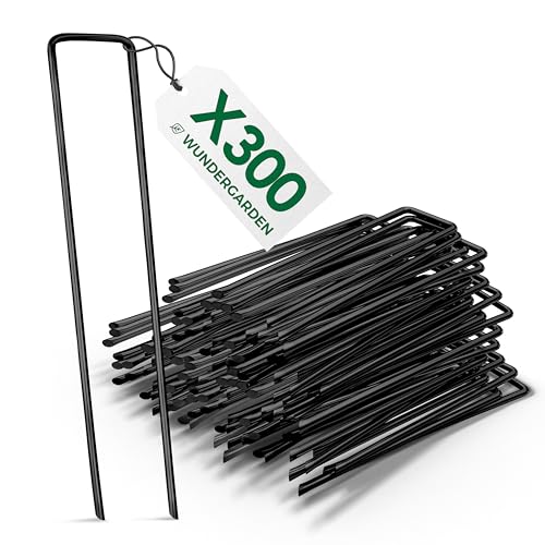 WUNDERGARDEN 300 grampos de fixação de aço para ajuste de malhas geotêxteis e tecidos contra ervas daninhas ou acampamento, espetos para o chão, 150 x 25 mm, Ø 2,7 mm