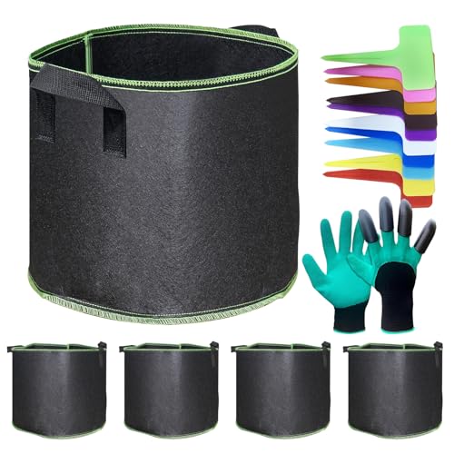 AIMEKE 5 peças sacos de cultivo 30 l sacos para plantas com luvas e alças e etiquetas de plantas, vaso de tecido cultivo de batatas, saco de plantação não tecido para batatas tomate morangos