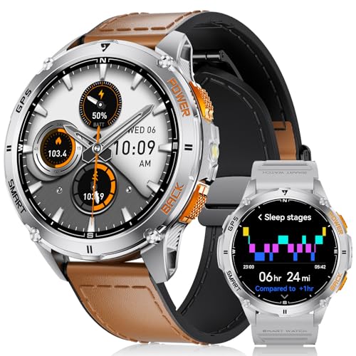 LIGE GPS Integrado relógio inteligente para homem, 1,43" AMOLED Smartwatch com LED lanterna para Android e iOS, resistente à água 5ATM, 300 mostrador, bússola / altímetro, 170+ desportos, prateado