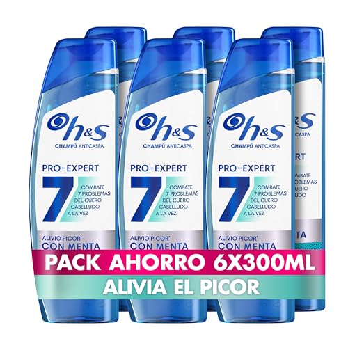 H&S Pro-Expert 7 champô anti-caspa alívio da comichão, clinicamente testado, alivia a coceira e combate as suas causas, nova versão, 6 x 300 ml