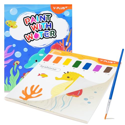 YPLUS Pintura com livros de água para crianças, papel de aguarela para idades de 1 a 4 anos, presente de arte artesanal com pincel e ilustrações de criaturas aquáticas incluídas