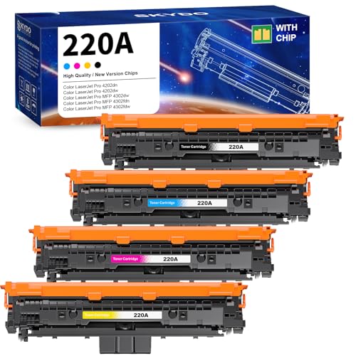 220A W2200A Cartuchos de toner compatível com chip para HP 220 A W2200A para HP Color Laserjet Pro 4202dn 4202dne 4202dw 4202dwe MFP 4302dw 4302dwe 4302fdn 4302fdn 4fdn ne 4302 Fdw 4302FDwe (4-Pack)