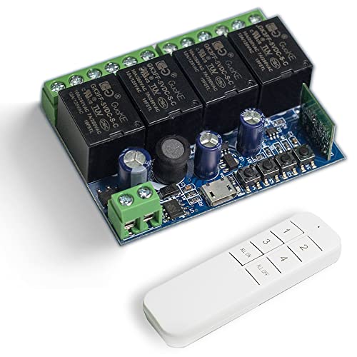 QIACHIP Módulo relé sem fios interruptor inteligente Wi-Fi de 4 canais, Ewelink APP passiva DC 5 V 12 V 24 V 36 V controlo remoto compatível com Alexa/Google Home, Momentâneo/autobloqueio