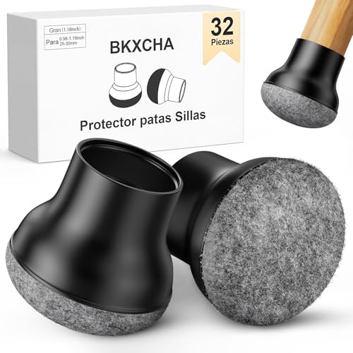 BKXCHA Protetor de pernas para cadeiras de silicone redondo, protetor de cadeira, móveis de 32 peças com feltro espessado, tampas para pernas de cadeira preto 25 - 30 mm, protetor de chão para cadeira