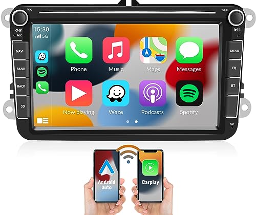 [2 GB + 64 GB] CAMECHO Android 13 rádio carro para VW Golf 5 6 Polo Tiguan Caddy Skoda Passat com CarPlay Android auto, 2 polegadas ecrã tátil com Navi HiFi/FM/RDS/WiFi + câmara de Visão traseira