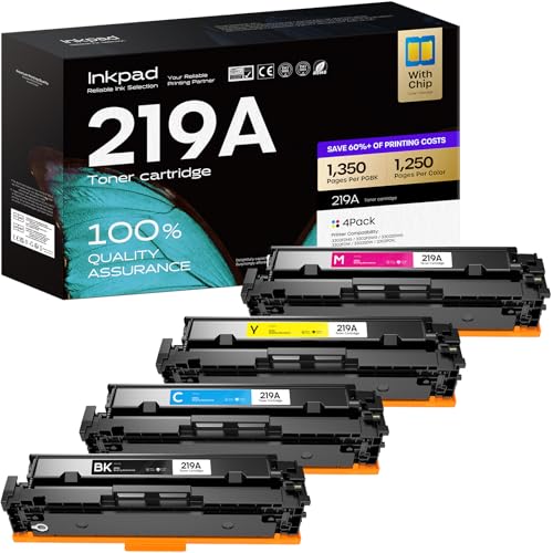 iNKPAD 219A 219X MFP 3302FDWG Tonificador com chip: Pacote de 4 peças de reposição compatível com HP 219A 219X W2190A para cor Laserjet Pro MFP 3302SDWG 3302FDNG 302FDW 3302SDW 3302SDW 32FDN 302FDN