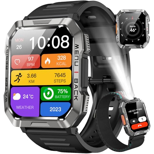 Blackview Relógio inteligente homem - chamadas Bluetooth, 2,01" Smartwatch homem com lanterna, bússola, pulso monitor de sono, podómetro, notificação, pulseira atividade 100 modos desportivos