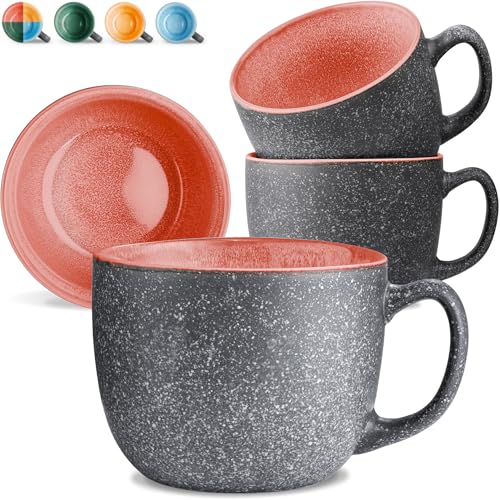Cosumy Conjunto de 4 chávenas de café grandes, 350 ml chávenas de cerâmica, conjunto de café moderno, grosso com esmalte reativo feito à mão - mantém o calor por mais tempo (vermelho)