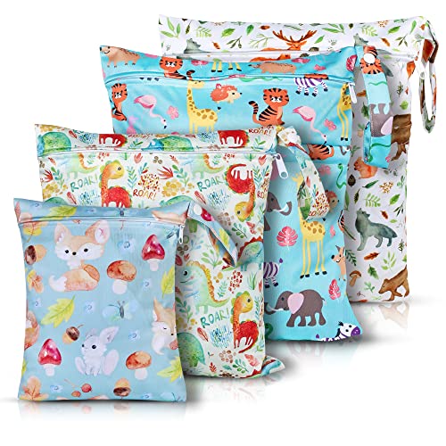 Saco de fraldas, 4 peças reutilizável Wetbag, sacos de banho, sacos de fraldas impermeável, Wet Bag berçário para precisar de viagens, praia, piscina, desporto, saco fraldas de tecido para bebé, Nível
