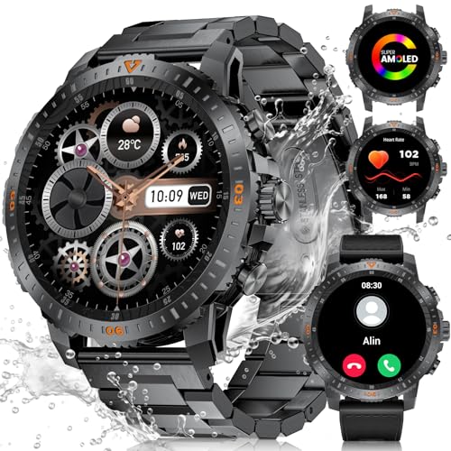 LIGE Relógio inteligente homem militar com chamadas, 1,43" AMOLED/500 mAh, 24H monitor de sono/podómetro/100 modos desportivos, IP68 impermeável Smart Watch Android iOS