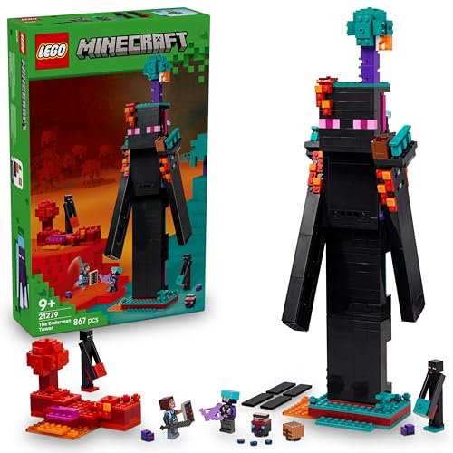 LEGO Minecraft 2 em 1 Torre do Enderman - brinquedo modular descapotável em 2 fortalezas - figuras de Endermans, dermites e portal de submundo - presente Gamer para meninos e meninas de 9 anos 21279