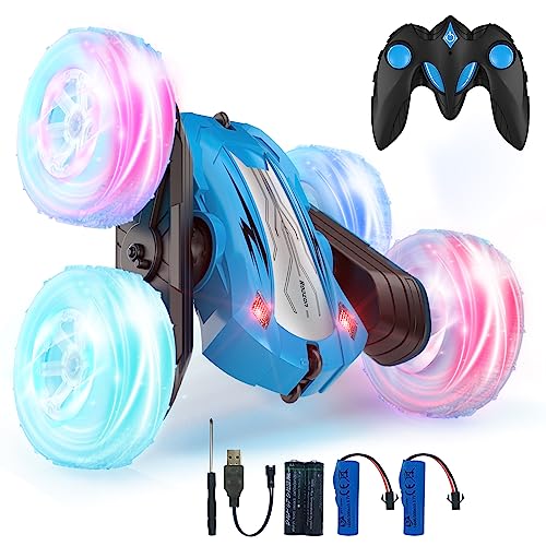Automóvel com remoção, carro crobátrico camiões 360 graus de rotação, brinquedo menino presente 3 4 5 6 7 8 9 12 anos menina 2,4 Ghz crianças carro remoto com luzes inclui bateria recarregável Azul