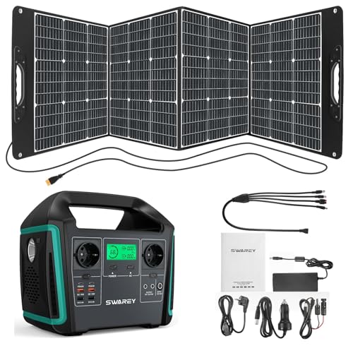 SWAREY Estação de energia portátil, 725 Wh gerador solar com painel solar de 200 W, 2 saídas de CA de 1000 W (pico de 1500 W), 2 portas USB-C de 65 W, bateria externa para campismo viagens ao ar livre