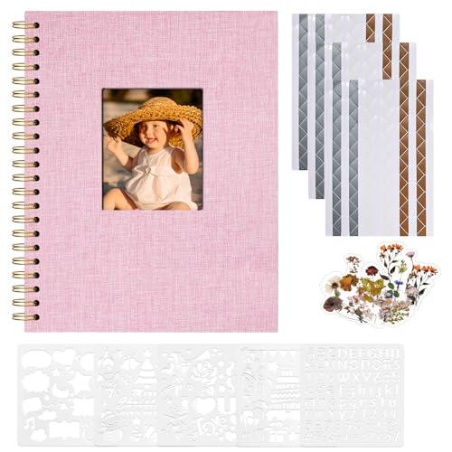 Vienrose Álbum de fotos Scrapbook, 20,5 x 28 cm, álbum de recortes com capa de linho e 40 páginas brancas Kraft, família, casamento, viagem DIY Scrapbooking Supplies Set. Rosa