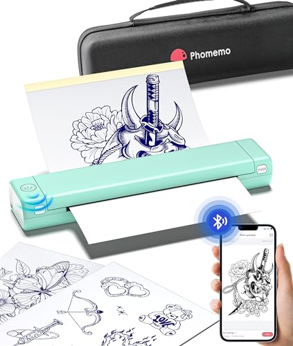 Phomemo M08F Impressora de tatuagem para prática de tatuagens, artistas de tatuagem, impressora térmica tatuagem compatível com smartphone, iPad, PC, com papel de transferência de 10 unidades e