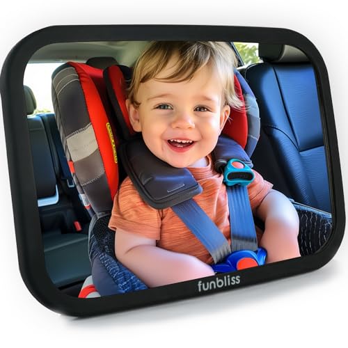 Funbliss Espelho carro bebé, espelho carro bebé assento traseiro, com Vclara e ampla, instalação rápida, 360° rotação, vidro acrílico quebrável