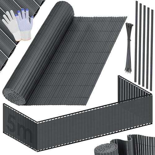 KESSER® Tapete de privacidade PVC cerca protetora para varanda, resistente às intempéries, 120 x 500 cm, camas reforçadas, revestimento de varanda inclui abraçadeiras e cobertura antracite