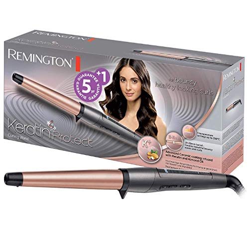Remington Modelador de cabelo Keratin Protect, queratina e óleo amêndoas, ondulador de cabelo com barril de 19-28 mm, cerâmica, 5 temperaturas até 210°C, digital, CI83V6, preto, rosa dourado