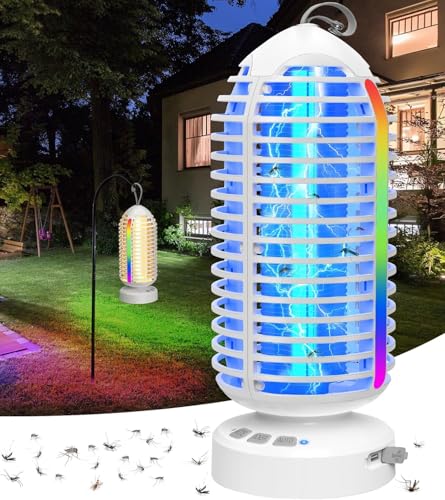 Candeeiro anti-mosquitos, 3000 V mata mosquitos elétrico 4000 mAh recarregável USB com luz LED, armadilha moscas, impermeável anti-mosquitos exterior para interior e jardins campismo