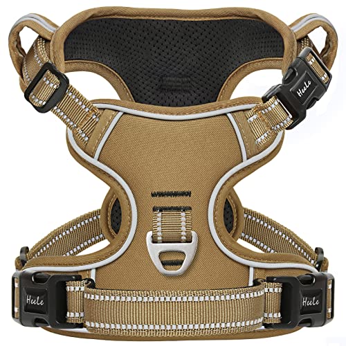 HEELE Arnês cão, arnês antipuxões refletor para cães pequeno ajustável arnês antipuxões com alça acolchoada camuflagem arnês com 3 fivelas de libertação rápida, castanho, S