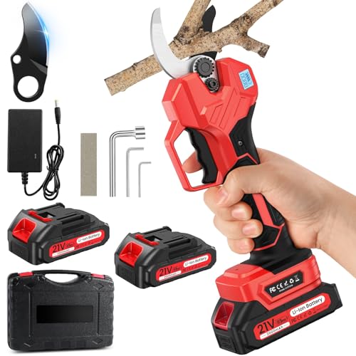 Tesouras elétricas de energia 50 mm, POIFL tesouras de poder bateria com 2 baterias 2000 mAh recarregáveis, ecrã LCD, corte silencioso, ideal para jardinagem, hortas, quintas, leve e ergonómico