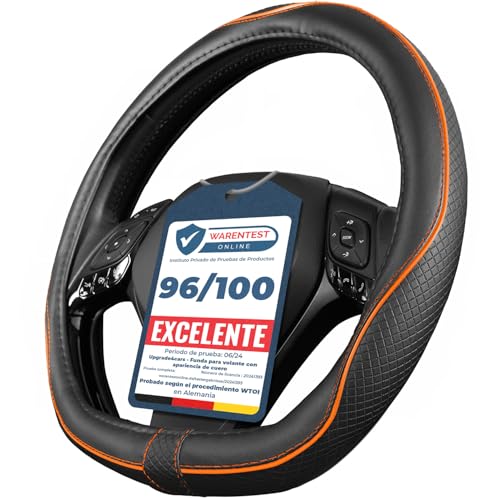 Upgrade4cars Capa volante carro forma D universal laranja preto poliéster pele | cobre 37 - 38 cm diâmetro exterior, acessórios para carros interior decoração cobertura | ideias presentes