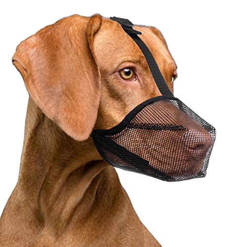 ILEPARK Bozal para cão com malha redonda, açaime respirável para cães pequenos médios grandes, evita que comam, mordem e machuquem (XL, preto)