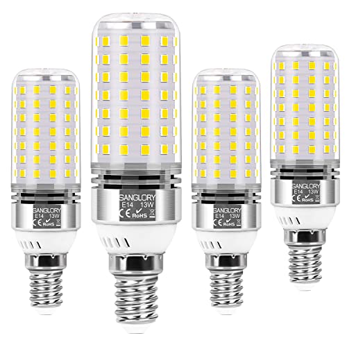 SanGlory Lâmpada LED E14 4000K, 13 W E14 LED equivalente a 100 W lâmpada halogénia, 1400 LM, luz branca neutra 4000 K, lâmpadas LED E14 de milho, AC 175-265 V, não regulável, pack de 4