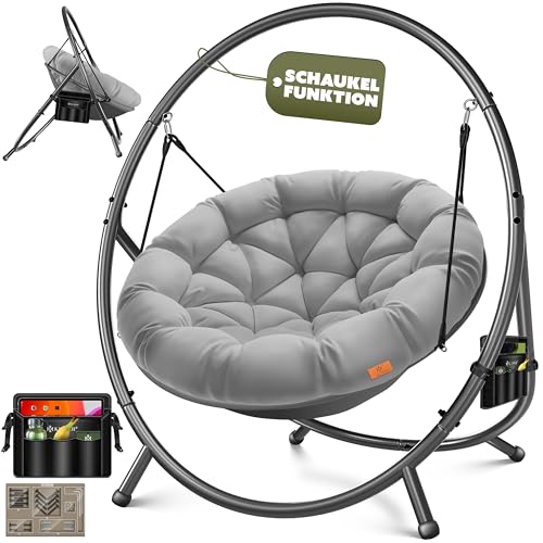 KESSER Cadeira suspensa com estrutura Bali, balanço suspenso de até 150 kg, para interior e exterior, almofada e bolso lateral, cesta pendente, estrutura de aço e almofada de espuma, ideal para