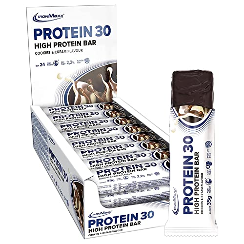 IronMaxx Proteína de 30 barrinhas proteicas, bolachas e creme 24 x 35 g | barra de proteína sem óleo de palma e sem glúten com vitaminas | adequado para uma alimentação baixa em açúcar e carboidratos