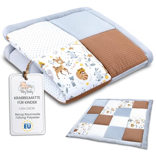 Tapete de bebé acolchoado dobrável 120 x 120 cm - Patchwork tapete infantil quarto para meninos e meninas manta de brincar para bebés ou tapete de chão infantil Oeko-Tex veado