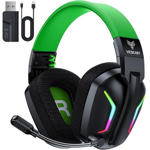 WESEARY WG1 Capacetes Gaming sem fios para PS5, PS4, PC, Switch, som estéreo auriculares Gaming com microfone, capacetes com luz LED, duração 50 Hr +