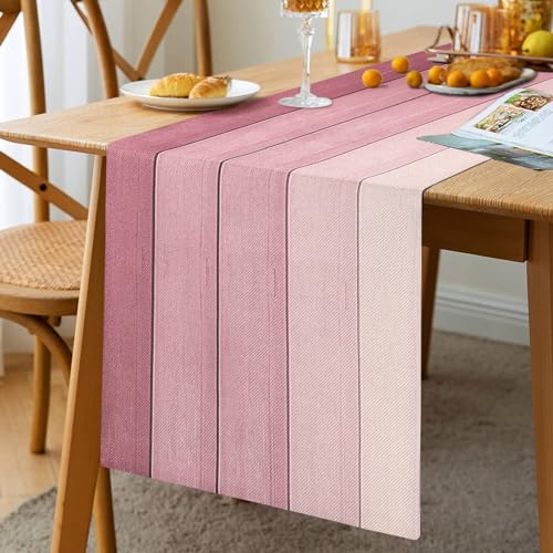 Caminho de mesa moderno para a primavera moderno linho caminho de mesa rosa antimanchas, lavável como toalha de mesa de jardim exterior para casamento dia dos namorados aniversário decoração 33 x 183
