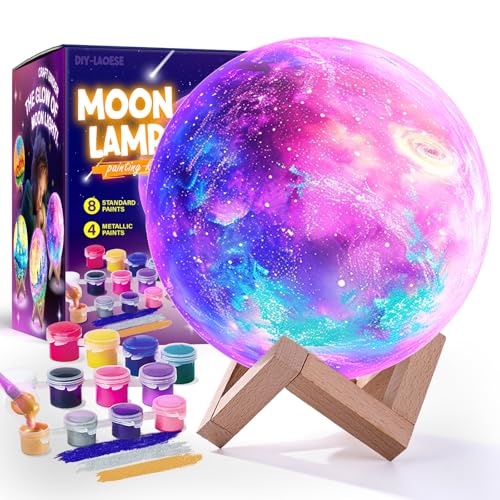 DIY-LAOESE Kit de pintura candeeiro, luz noturna de lua 3D espacial, arte kits de artesanato meninas, jogos e brinquedos de pintura para crianças 6-12, presente de aniversário para meninas 6 7 8 9 10