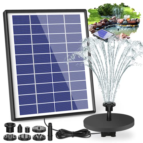 AISITIN Bomba solar de fonte de 6,5 W, painel com bateria auxiliar, bomba de água solar para fonte flutuante, 6 bicos, para casa de banho de pássaros, aquário, lago ou decoração de jardim (6,5 W)