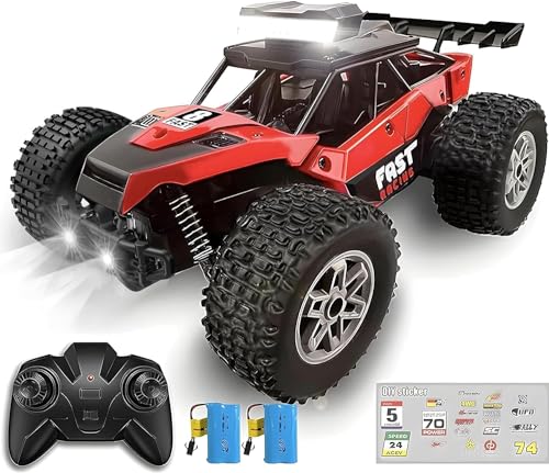 KINSAM Carro remoto RC com luz, 1/18 com 2 baterias 60 Min Play, 20 km/H acelerador proporcional completo, para crianças 6-16 anos, presentes de Natal aniversário [modelo melhorado 2025]