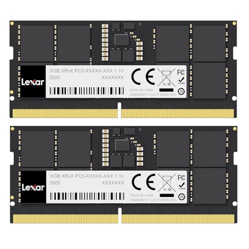 Lexar SODIMM 2 x 16 GB DDR5 RAM 5600 MHz, 262 Pin computador portátil, DRAM jogos de alto desempenho memória computador portátil/Mini-PC Intel NUC tudo em um, 1,1 V, CL46-45-90 (LD5S16G56C46ST-BGD)