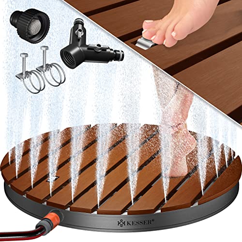 KESSER® Chuveiro de jardim, chuveiro de chão, chuveiro de exterior, chuveiro de sala, chuveiro de campismo 70 x 55 cm, retângulo, fonte regulável em altura até 4 m, com roda de pé, alumínio/WPC
