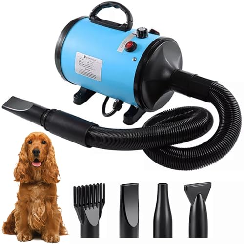 Memows Secador de cabelo para cães, secador de cabelo profissional para cães de 2800 W, velocidade e calor ajustáveis, secador de cabelo para animais de estimação, secadores para cães com 4 boquilhas