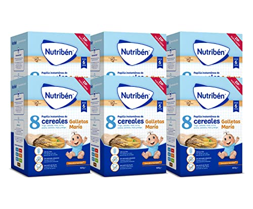 Nutribén Palmilha 8 cereais com bolachas maria, 3600 g, sem adição de açúcares, sem óleo de palma, comida para bebés, a partir dos 6 meses, embalagem de 6 x 600 g