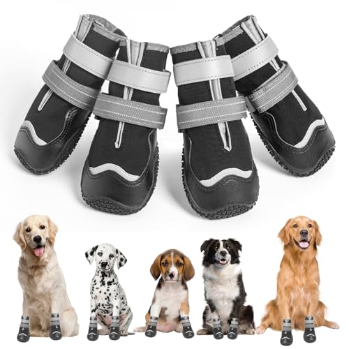 OHCOZZY Impermeáveis sapatos cão, antiderrapantes botas cão com trelas refletoras, resistentes ao desgaste de protetor patas cão para pequenos, médios e grandes 4 peças (S, preto)
