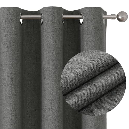 Joydeco 100% cortinas opacas, 2 peças, linho cortinas para quarto com ilhoses, anti-luz, cortina térmica, isolam do frio e do calor, para sala de estar, cinzento, 2 x 140 x 245 cm)