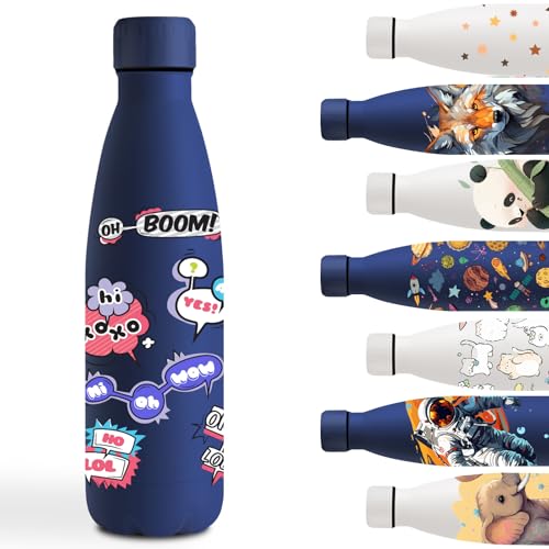 Garrafa de água de aço inoxidável 500 ml, antimplora de aço inoxidável, garrafa de água personalizada sem BPA, mantém 24H frio/12H calor, cantil para a escola, escritório, ginásio, azul explosão