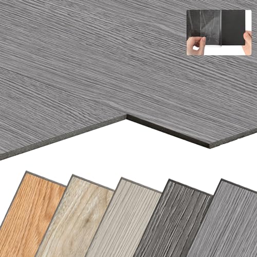 YARDIN Piso de PVC autocolante com aparência de madeira, 54 unidades, 7,53 m², azulejos de vinil, autocolantes, piso de PVC, antiderrapantes, impermeáveis, ignífugo, carvalho cinzento
