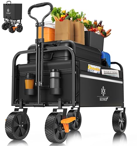 KESSER® Carrinho dobrável de mão, de equipamento, inclui 2 bolsos de malha, pneus de borracha maciça, capacidade de carga de até 80 kg