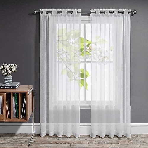Joydeco Cortinas de sala de estar modernas, 2 peças, brancas, cortinas de quarto, translúcidas com ilhoses, decorativas visitas para janelas e quarto, sala de jantar, branco, 2 x 140 x 215 cm