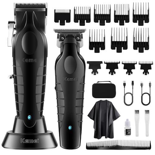 KEMEI Conjunto de máquina de cortar cabelo profissional e aparador, máquina de cortar cabelo sem fios para homens, aparadores elétricos de cabeleireiro, kit de corte de cabelo recarregável, aparadores